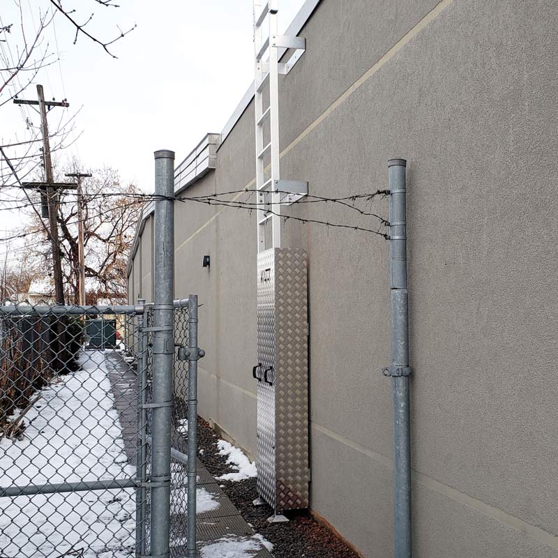 Standard fixed access ladder with a security door